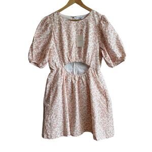 Moodie Floral Cut Out Puff Sleeve Mini Dress L
